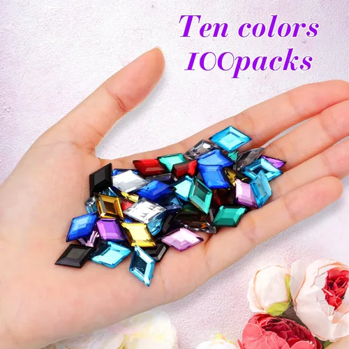 Miniatura 4 de 100 piezas de diamantes de imitación acrílicos con parte trasera plana, gemas de plástico para deslumbrar joyas acrílicas para hacer joyas