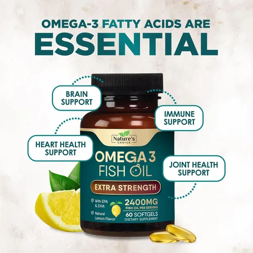 Miniatura 5 de Suplementos de aceite de pescado Omega 3 – 2400 mg de aceite de pescado por porción – Omega-3 de triple fuerza con ácidos grasos EPA y DHA – Apoyo