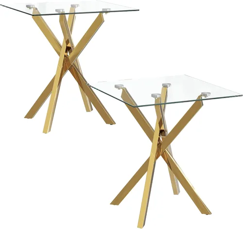 Miniatura 9 de Mesa auxiliar pequeña con patas de metal, mesa auxiliar cuadrada de vidrio templado moderna para sala de estar, sofá, oficina en casa