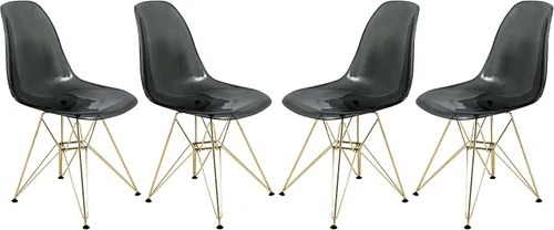 Miniatura 10 de LeisureMod Cresco Silla de comedor de acrílico moldeado con base Eiffel de metal dorado y diseño de respaldo curvado, silla auxiliar ligera