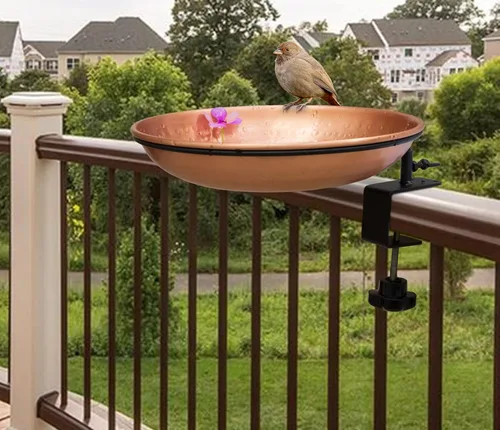 Miniatura 5 de Monarch Abode Baño para pájaros y comedero para pájaros montado en la cubierta para exteriores, cuenco de baño de cobre puro martillado a mano