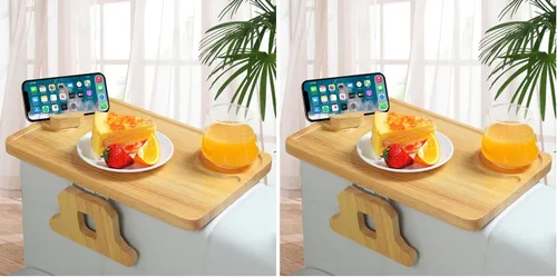 Miniatura 8 de Bandeja de brazo de sofá de madera tallada de bambú, bandeja de reposabrazos de sofá de tamaño normal de 11.8 x 8.6 pulgadas, no requiere
