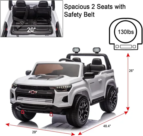 Miniatura 7 de POSTACK Vehículo de juguete para niños de 24 V y 7 Ah con licencia oficial de Chevrolet de 2 asientos con control remoto, luces LED y reproducción