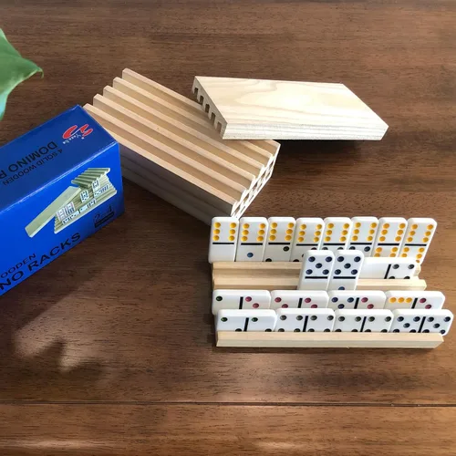 Miniatura 6 de Yuanhe Domino - Juego de 4 soportes de madera para azulejos mexicanos de tren rummy