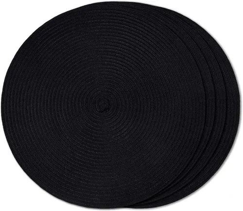 FunWheat Juego de 4 manteles individuales redondos trenzados para mesas de comedor, manteles tejidos resistentes al calor, 15 pulgadas (negro, 4