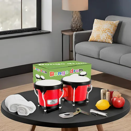 Miniatura 6 de EastRock Bongo - Juego de tambor de 4 y 5 pulgadas para adultos, principiantes, bongos de percusión con llave de afinación (rojo)