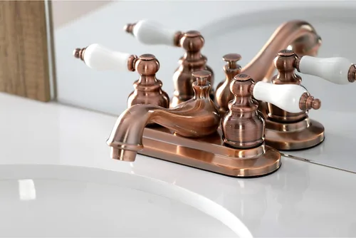 Miniatura 6 de Kingston Brass KB606PL Restoration - Grifo de baño tipo centerset de 4 pulgadas, cobre antiguo