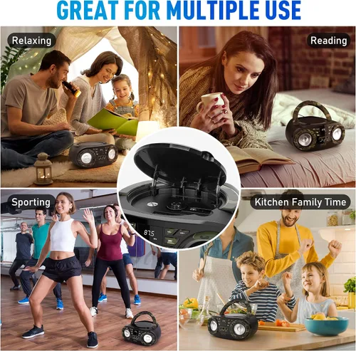 Miniatura 4 de Pyle Reproductor de CD portátil Bluetooth Boombox altavoz – Radio estéreo AM/FM y sonido de audio, compatible con CD-R-RW/MP3/WMA, USB, AUX