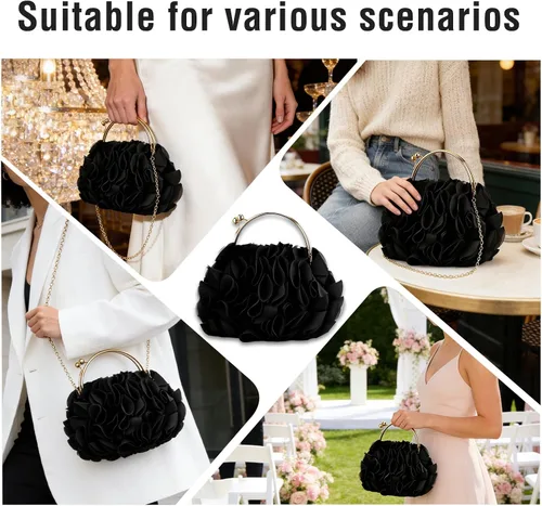 Miniatura 2 de Bolso de mano de noche para mujer, monederos de satén floral con cadena para bodas, fiestas, bailes de graduación Floral, Satin, with Chain, for
