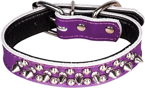 Miniatura 22 de Serijoars Collares ajustables de cuero genuino con tachuelas para mascotas pequeñas, medianas y grandes, Pit Bull, Bulldog, Pugs, Husky (M, morado)