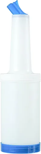 Restaurantware Botella de plástico de 1 cuarto de galón de almacenamiento con boquilla azul y tapa, botella de almacenamiento de barra, 3 1/2 x 3