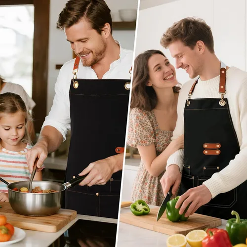 Miniatura 5 de GNDKDY Delantal de chef con bolsillos, delantal de trabajo negro para hombres y mujeres, delantales de cocinajardineríapeluquería para cocinar