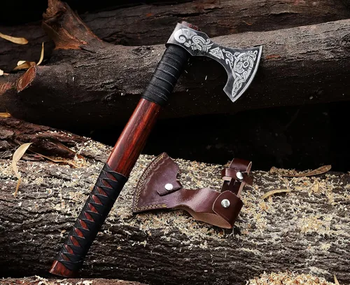 Miniatura 2 de Wazir Crafts Hacha Viking Hecha a Mano Hacha de lanzamiento de 18" de acero al carbono con mango de madera de fresno y funda de cuero Diseño