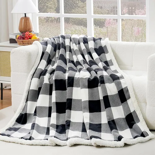 Miniatura 22 de PU MEI - Cobija de vellón sherpa de 50 x 60 pulgadas, suave, acogedora, gruesa y cálida para sofá o cama Gris y azul