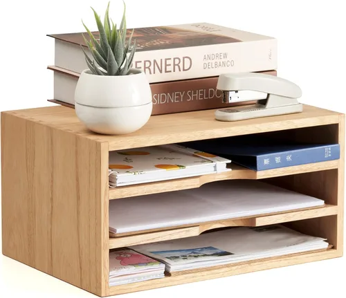 Miniatura 9 de KIRIGEN Organizador de escritorio con 3 cajones - Caja de almacenamiento con cajones de madera y bandejas para mesa - Organizador de herramientas