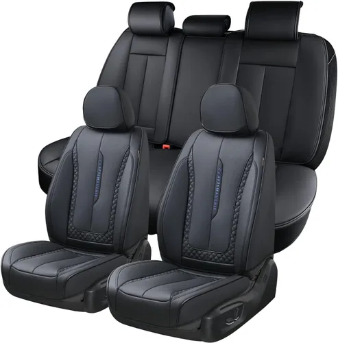 Miniatura 17 de Coverado Juego completo de fundas de asiento de automóvil, fundas rojas para asientos delanteros y traseros, de piel de napa impermeable, cojín