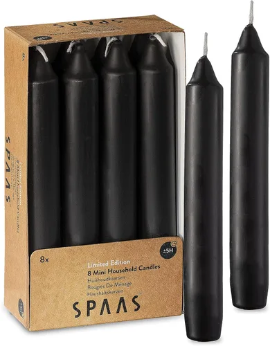 Candelabros rectos negros – Paquete de 8 velas negras recubiertas de 6 pulgadas – Velas sin perfume de 5 horas de duración para Halloween,