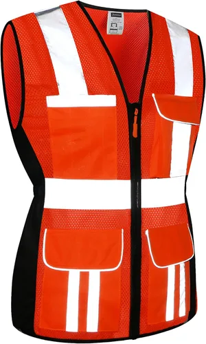 Miniatura 4 de Chaleco de seguridad para mujer, múltiples bolsillos, de alta visibilidad, reflectante, malla transpirable, chaleco de trabajo para dama, cremallera