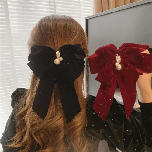Miniatura 6 de Jumwrit Pinza para el cabello con lazo grande, sujeción fuerte, pasador de pelo vintage con perlas, diseño francés, accesorios de peinado