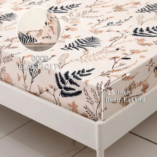 Miniatura 3 de JSD Juego de sábanas de microfibra con estampado floral otoñal, 6 piezas, suave, bohemio, con patrón de helechos botánicos, bolsillo extra profundo
