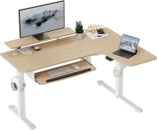 Miniatura 10 de EUREKA ERGONOMIC Escritorio eléctrico de pie en forma de L de 55 pulgadas, escritorio para juegos de computadora de altura ajustable con bandeja