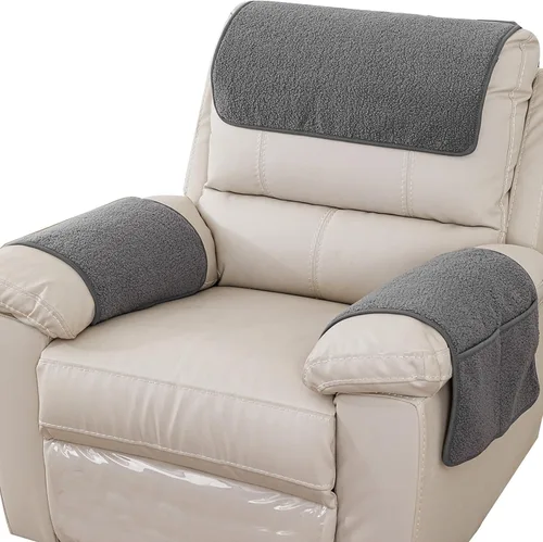 Miniatura 13 de Funda para Reposabrazos, Protector para Silla Reclinable, Protector para Muebles, Bolsillo de Almacenamiento Lateral, Funda Elástica para Beige