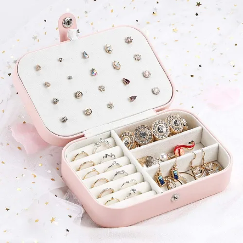 Miniatura 6 de Yonzone Joyero pequeño organizador de joyas de viaje, mini estuche de almacenamiento de joyas para mujeres y niñas, regalo de piel sintética, cajas