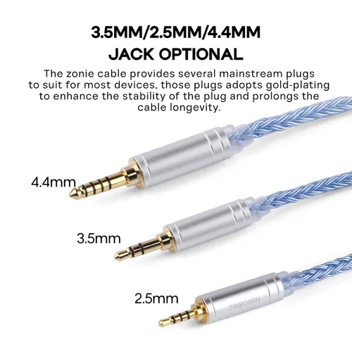 Miniatura 6 de Linsoul Tripowin Zonie - Cable IEM de 16 núcleos chapados en plata, cables mejorados para auriculares SPC de 1.25m para ZS10 PRO 2 AS10 PRO ZSN PRO