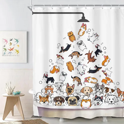 Miniatura 10 de SVBright - Cortina de regadera con diseño de gato para niños, 60 pulgadas de ancho x 72 pulgadas de largo, diseño de animales de dibujos animados