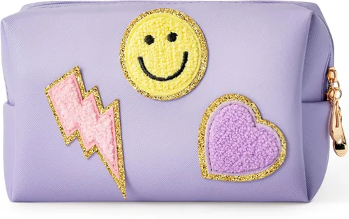 Miniatura 13 de LieToi Preppy Patch - Bolsa pequeña de cosméticos para artículos de tocador, de piel sintética, impermeable, portátil, bolsa organizadora de viaje