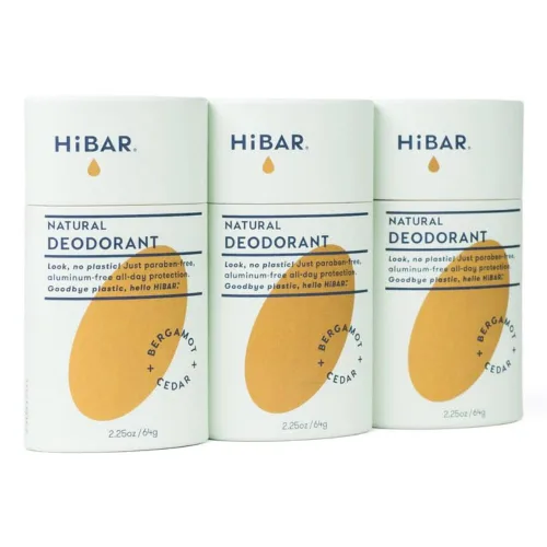 HiBAR - Desodorante sin plástico de bergamota y cedro - Desodorante natural - Protección durante todo el día - Con cera de semillas de girasol,