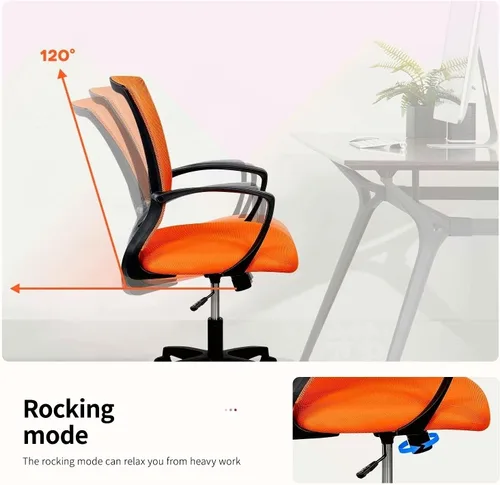 Miniatura 4 de HHS Silla de oficina ergonómica de malla, silla de computadora con soporte lumbar, reposabrazos de respaldo medio, giratoria, ajustable, para Negro