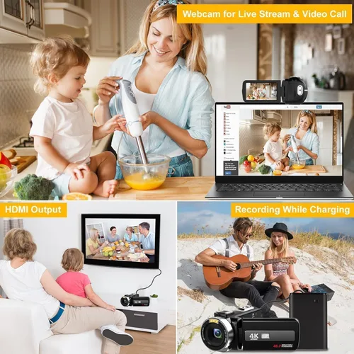 Miniatura 7 de Cámara de video 4K de visión nocturna videocámara digital, cámara de vlogging de 48MP para YouTube, grabadora de cámara digital con zoom 18X