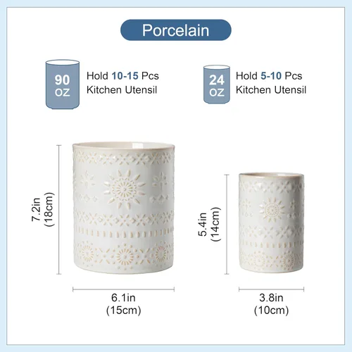Miniatura 2 de LOVECASA Soporte para utensilios, de cerámica de 7.2 pulgadas + 5.4 pulgadas para encimera, utensilios de cocina grandes para encimera de cocina