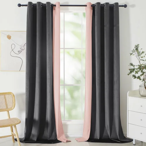 VANASEE Cortinas de terciopelo para dormitorio, color gris y rosa, 5263 pulgadas, suaves, opacas, con aislamiento térmico, tratamiento de ventana