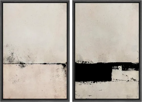 Miniatura 155 de SIGNWIN Lienzo enmarcado para pared, ilustraciones abstractas texturizadas en tonos beige terrosos, arte moderno, decorativo, contemporáneo