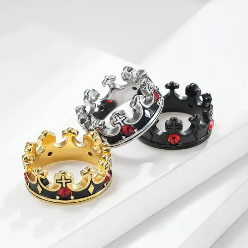 Miniatura 3 de Royal King Knight - Anillo de corona de caballero para hombres y mujeres, anillos de acero inoxidable gruesos con cruz religiosa, anillos cristianos