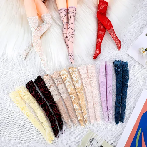 Miniatura 5 de Sotiff 10 pares de medias de encaje para muñeca hechas a mano, calcetines largos de Navidad, accesorios para muñecas de Navidad, leggings para ropa