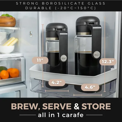 Miniatura 5 de VINCI Cold Brew 360, Cafetera de Vidrio para Cold Brew con Tecnología de Preparación de Doble Filtro 360 Patentada, Cold Brew para Café Helado