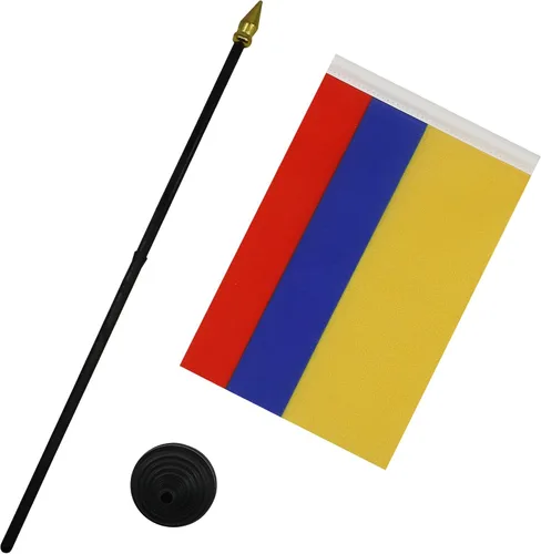 Miniatura 3 de Venezuela Old 7 estrellas con brazos Bandera de mesa 4'' x 6'' - Antigua bandera venezolana de escritorio 5.9 x 3.9 in - tapa de lanza dorada - AZ