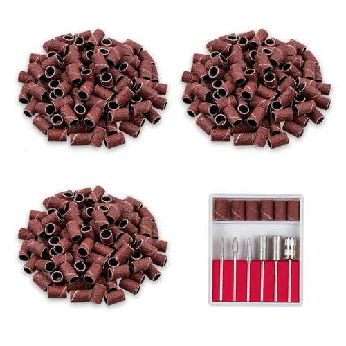 Subay Juego de 6 brocas profesionales para arte de uñas, bandas de lijado de 3/32 pulgadas, 300 unidades #80#120#180 para acrílico, uñas de gel,