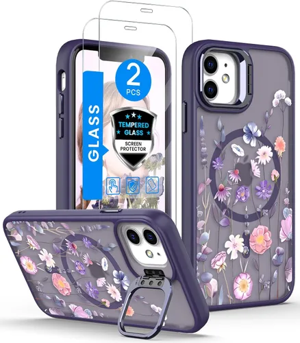 Miniatura 12 de Dretal Magnético para iPhone 11 Pro, Funda Floral, Protector de Pantalla, Anillo de Lente Integrado, Soporte, Protección de Grado Militar, Funda