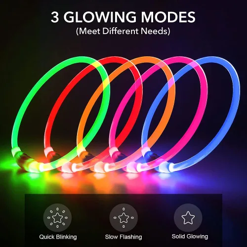 Miniatura 2 de BSEEN Collar de perro iluminado, collar de perro con luces LED recargables tipo C, impermeable, brillante, de poliuretano termoplástico, con luces