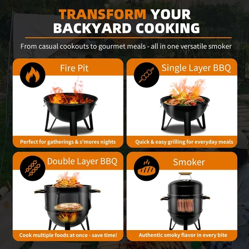 Miniatura 5 de Realcook - Parrilla de carbón para barbacoa y ahumador: Ahumadores verticales de carne de 17 pulgadas de alta resistencia - Juego de parrilla