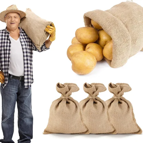 ANPHSIN 4 bolsas transpirables de arpillera natural, 14 x 20 pulgadas, reutilizables, gruesas, yute, papa, cebolla, almacenamiento de alimentos con