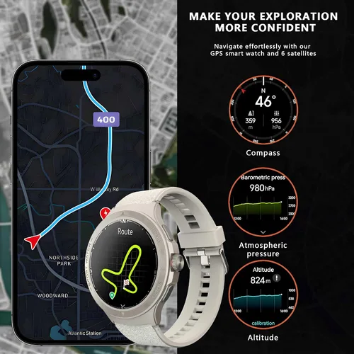 Miniatura 2 de Reloj inteligente militar con monitor de frecuencia cardíaca, brújula, linterna, GPS, reloj inteligente de 1.43 pulgadas con más de 170 modos