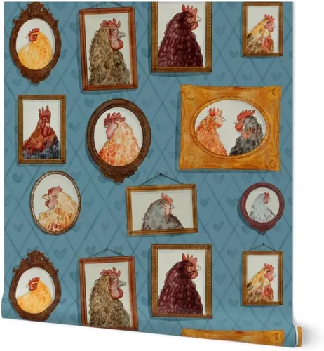 Papel tapiz para despegar y pegar, retratos familiares de pollo, marcos de gallinas, gallos para retratos, pollos, animales de granja, vintage,