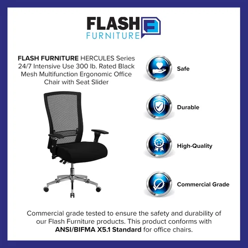 Miniatura 9 de Flash Furniture HERCULES Series 24/7 Uso Intensivo 300 lb. Silla de oficina ergonómica multifunción de malla negra con deslizador de asiento