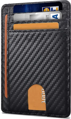 Miniatura 2 de Cartera delgada minimalista de cuero para tarjetas de crédito RFID bloqueo con ventana de identificación