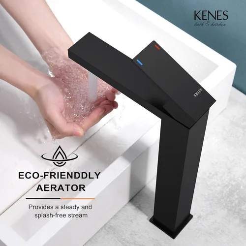 Miniatura 5 de KENES Grifo de Baño Negro Mate de Una Sola Manija Grifo Alto para Lavabo Tipo Vasija Grifo de Baño de Tocador Mezclador de Lavabo con Manguera